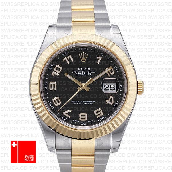 Rolex Datejust Ii 2 Tone Black Arabic 41mm 116333 Swiss Replica