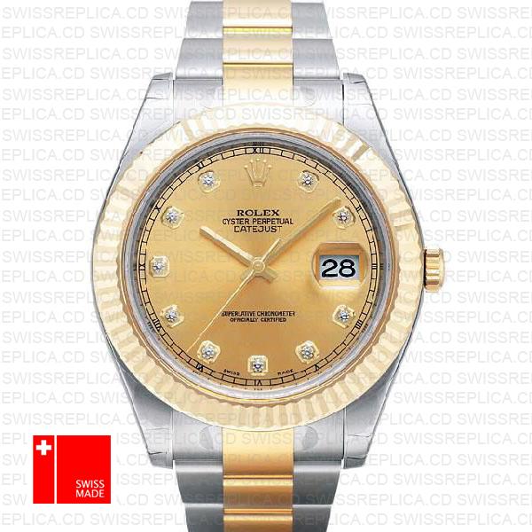 Rolex Datejust Ii 2 Tone Diamond Markers Gold Dial 41mm 116333 Swiss Replica