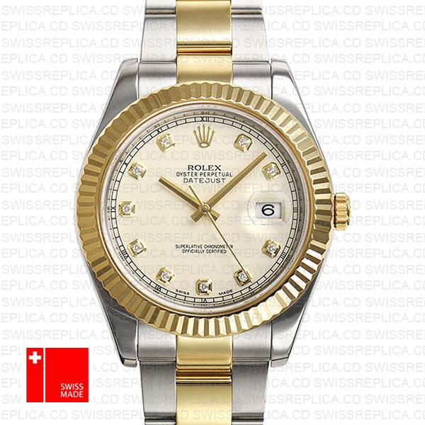 Rolex Datejust Ii 2 Tone Diamond Markers White Dial 41mm 116333 Swiss Replica