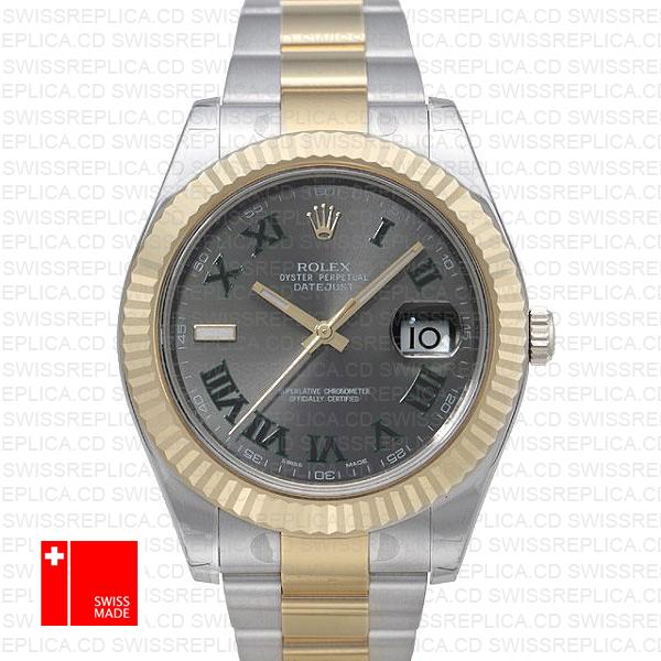 Rolex Datejust Ii 2 Tone Green Roman 41mm 116333 Swiss Replica