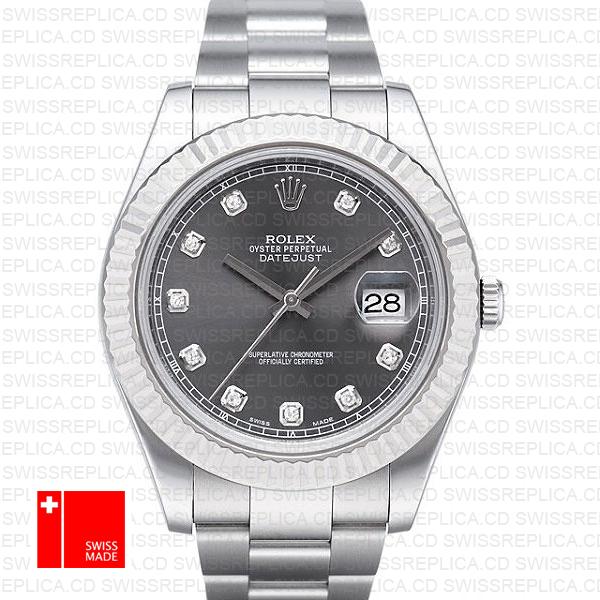 Rolex Datejust Ii Steel 18k White Gold Black Diamonds 41mm 116334 Swiss Replica