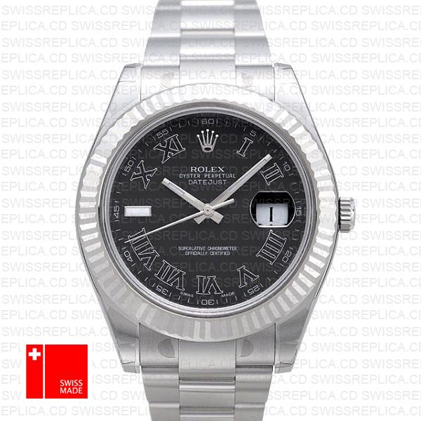 Rolex Datejust Ii Steel 18k White Gold Black Roman 41mm 116334 Swiss Replica