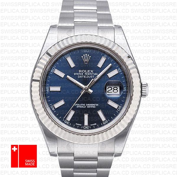 Rolex Datejust Ii Steel 18k White Gold Blue 41mm 116334 Swiss Replica