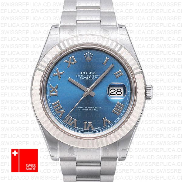 Rolex Datejust Ii Steel 18k White Gold Blue Roman 41mm 116334 Swiss Replica Replica