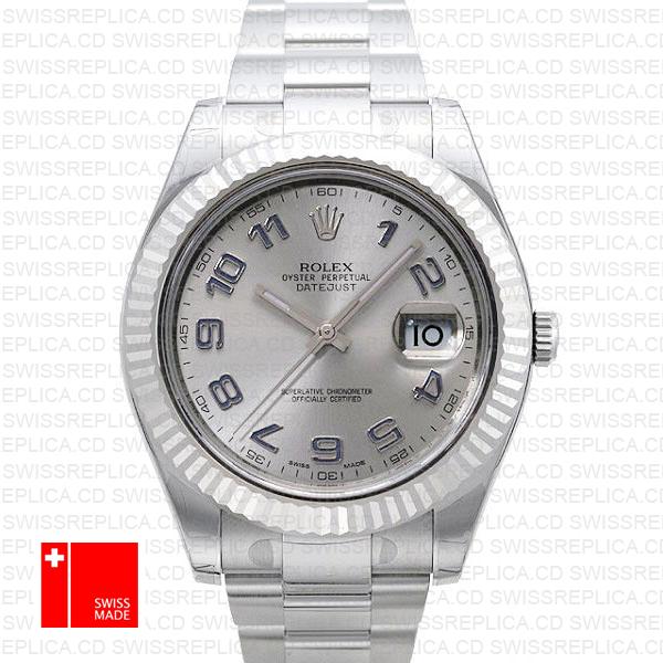 Rolex Datejust Ii Steel 18k White Gold Silver Arabic 41mm 116334 Swiss Replica Replica