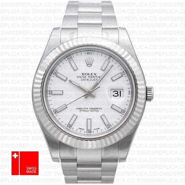 Rolex Datejust Ii Steel 18k White Gold White 41mm 116334 Swiss Replica