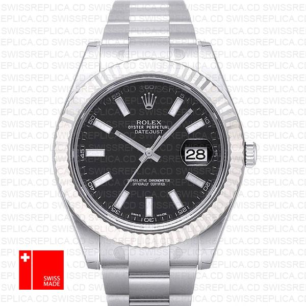 Rolex Datejust Ii Steel White Gold Black 41mm 116334 Swiss Replica