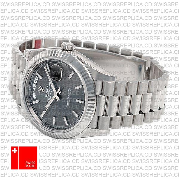 Rolex Day-date 40 Solid 904l Steel 18k White Gold Rhodium Stripe Dial Stick Markers Fluted Bezel 40mm 228239 Swiss Replica Watch