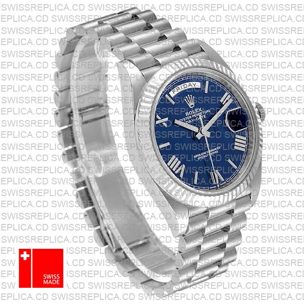 Rolex Day-date 40 Solid 904l Steel 18k White Gold Blue Dial Roman Markers Fluted Bezel 40mm 228239 Swiss Replica Watch