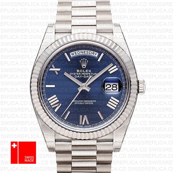 Rolex Day Date 40 White Gold Blue Roman 40mm 228239 Swiss Replica