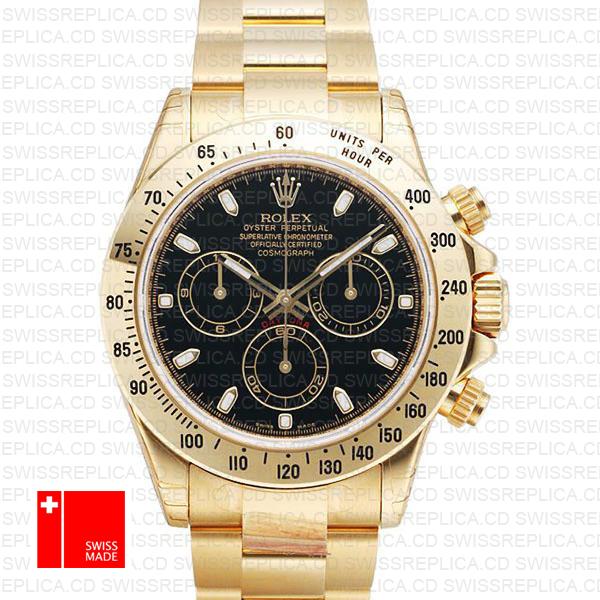 Rolex Cosmograph Daytona 116528 Gold Black Swiss Replica