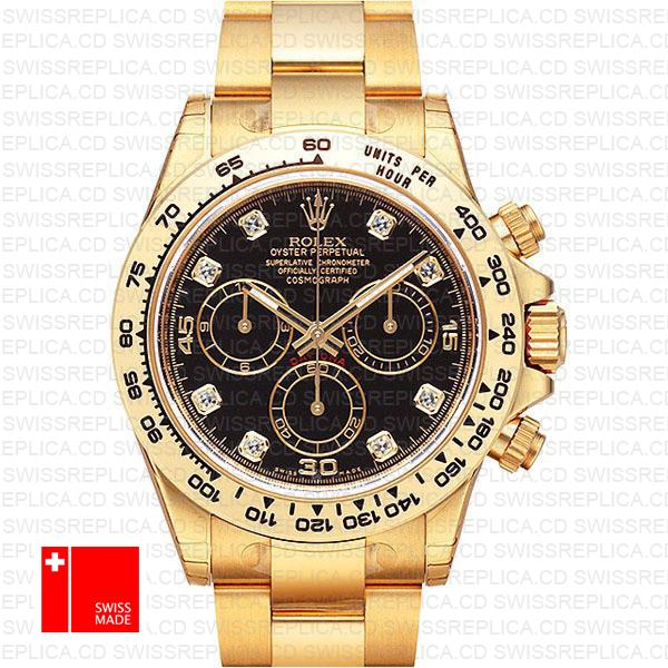 Rolex Cosmograph Daytona 18k Yellow Gold Wrapped 904l Steel Diamond Black Dial 40mm Ref:116508 Swiss Replica Watch