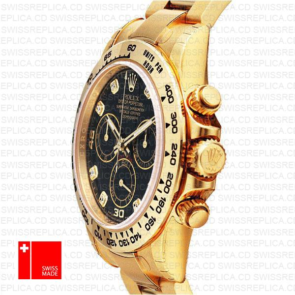 Rolex Cosmograph Daytona 18k Yellow Gold Wrapped 904l Steel Diamond Black Dial 40mm Ref:116508 Swiss Replica Watch