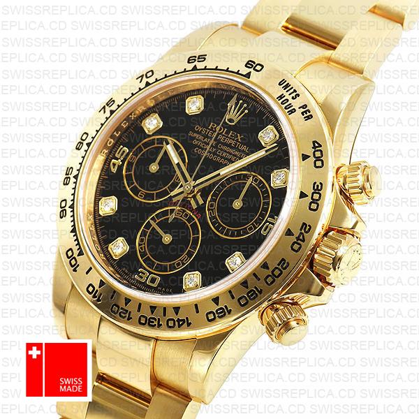 Rolex Cosmograph Daytona 18k Yellow Gold Wrapped 904l Steel Diamond Black Dial 40mm Ref:116508 Swiss Replica Watch