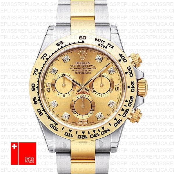 Rolex Cosmograph Daytona 2tone 18k Yellow Gold/904l Steel Diamond Gold Dial 40mm Ref:116503 Swiss Replica Watch