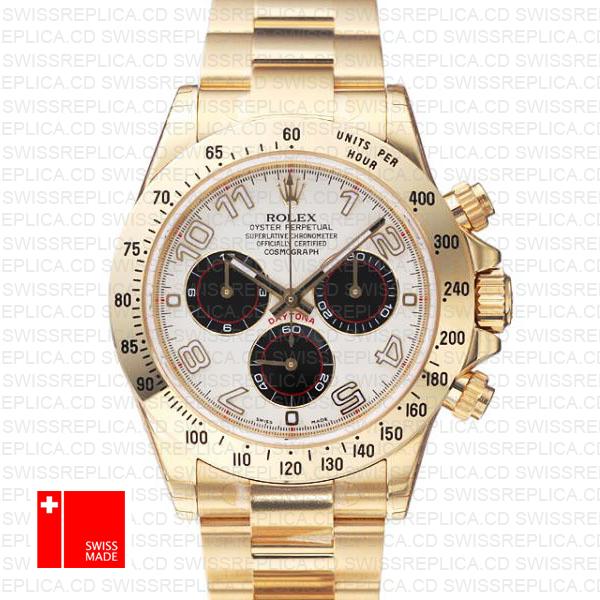 Rolex Daytona Gold White Panda Dial Arabic Markers 116528 Swiss Replica