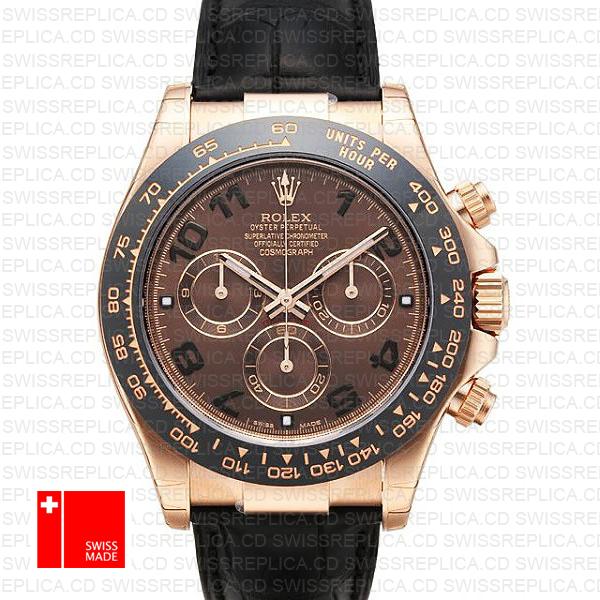 Rolex Daytona Leather Rose Gold Chocolate Arabic Ceramic 40mm 116515