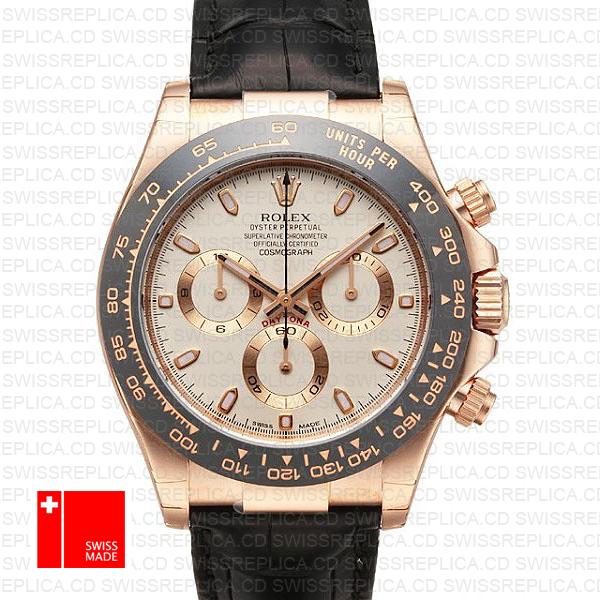 Rolex Daytona Leather Rose Gold Ivory Ceramic 40mm