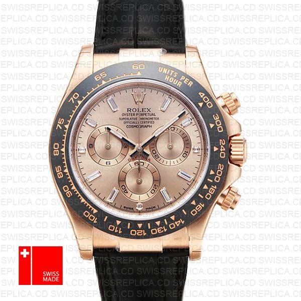 Rolex Daytona Leather Rose Gold Pink Diamond Ceramic 40mm 116515 Swiss Replica