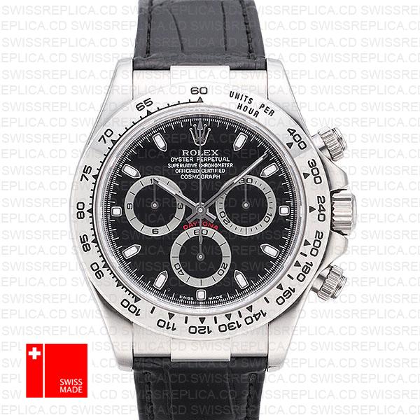 Rolex Daytona Leather White Gold Black Dial 116519 Swiss Replica 40mm