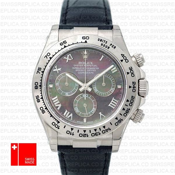 Rolex Daytona Leather White Gold Black Mop Roman 116519 Swiss Replica 40mm