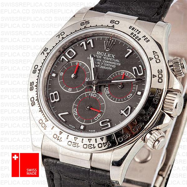 Rolex Daytona Leather White Gold Grey Dial Arabic 116519 Swiss Replica 40mm