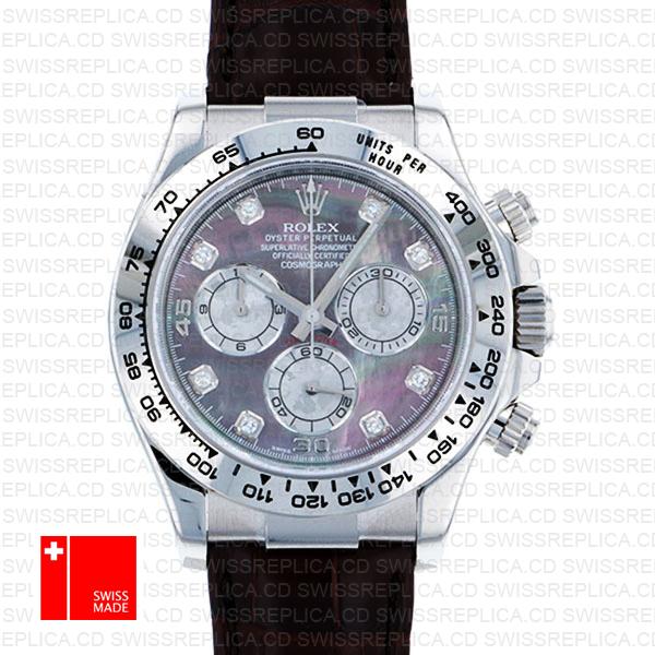 Rolex Daytona Leather White Gold Mop Black Diamond Markers 116519 Swiss Replica 40mm