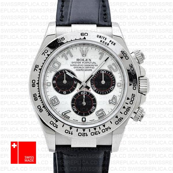 Rolex Daytona Leather White Gold Panda White Arabic 116519 Swiss Replica 40mm