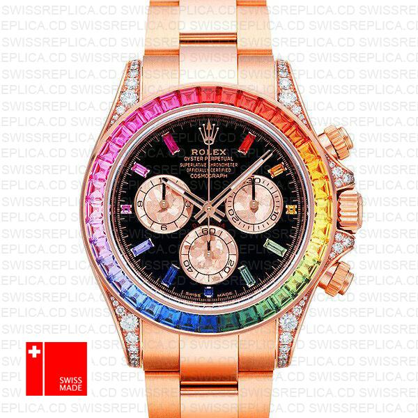 Rolex Daytona Rose Gold Rainbow 116595rbow 40mm Swiss Replica