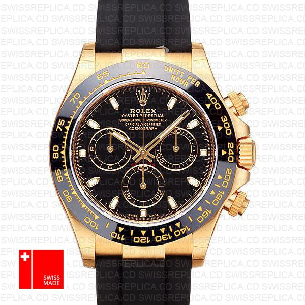 Rolex Daytona Rubber 18k Yellow Gold Ceramic Bezel Black Dial 40mm 116518