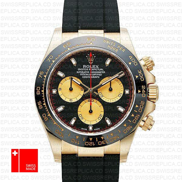 Rolex Daytona Rubber 18k Yellow Gold Ceramic Bezel Panda Black Dial 40mm 116518