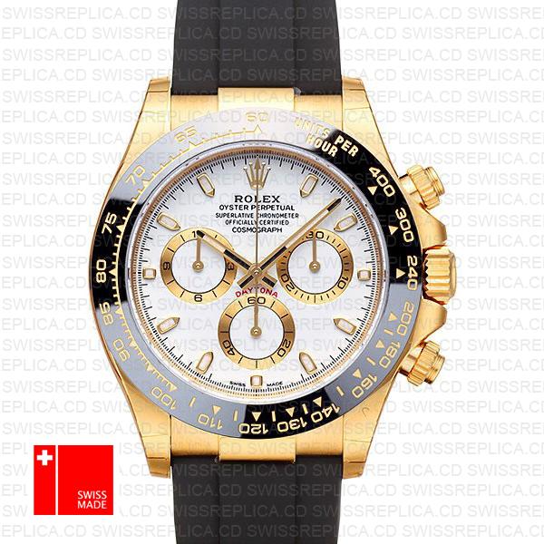 Rolex Daytona Rubber 18k Yellow Gold Ceramic Bezel White Dial 40mm 116518