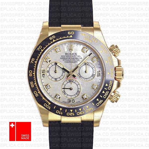 Rolex Daytona Rubber 18k Yellow Gold Ceramic Bezel White Mop Diamond Dial 40mm 116518