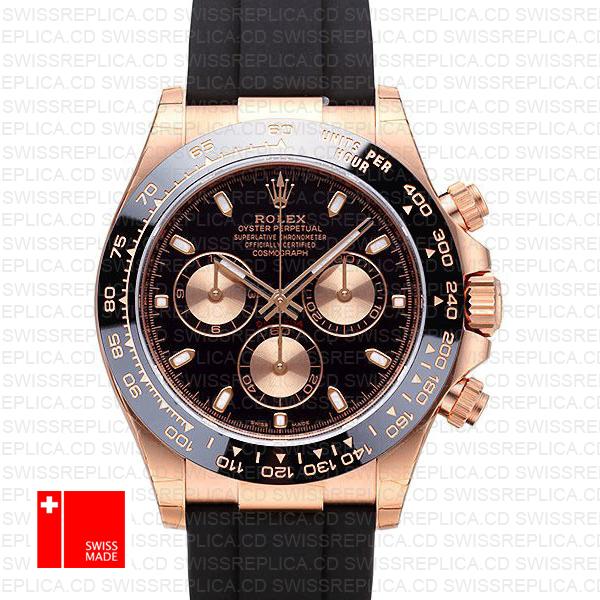 Rolex Daytona Rubber Rose Gold Black Ceramic 40mm 116515 Swiss Replica