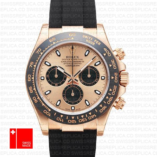 Rolex Daytona Rubber Rose Gold Pink Black Ceramic 40mm 116515 Swiss Replica