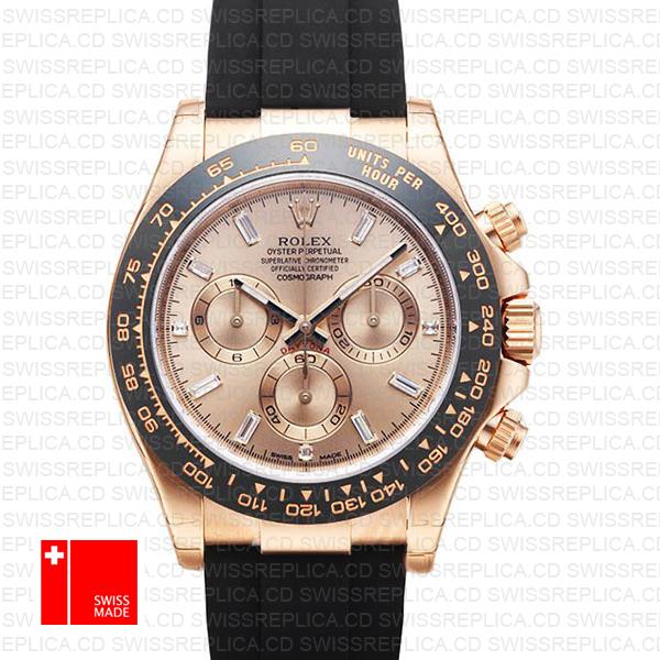 Rolex Daytona Rubber Rose Gold Pink Diamond Ceramic 40mm 116515 Swiss Replica