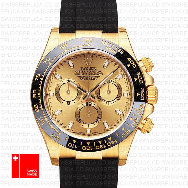 Rolex Daytona Rubber Yellow Gold Ceramic Bezel Gold Dial 116518ln Swiss Replica