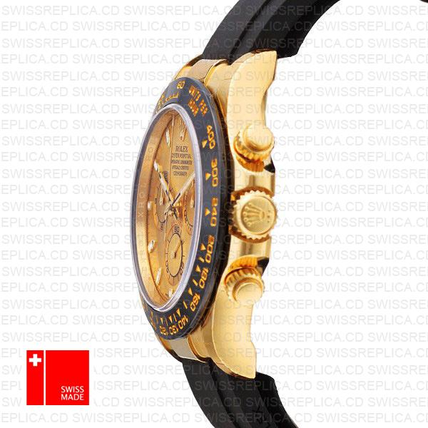Rolex Daytona Rubber Yellow Gold Ceramic Bezel Gold Dial 116518ln Swiss Replica