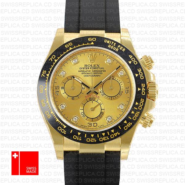 Rolex Daytona Rubber Yellow Gold Ceramic Bezel Gold Siamond Dial 116518ln Swiss Replica