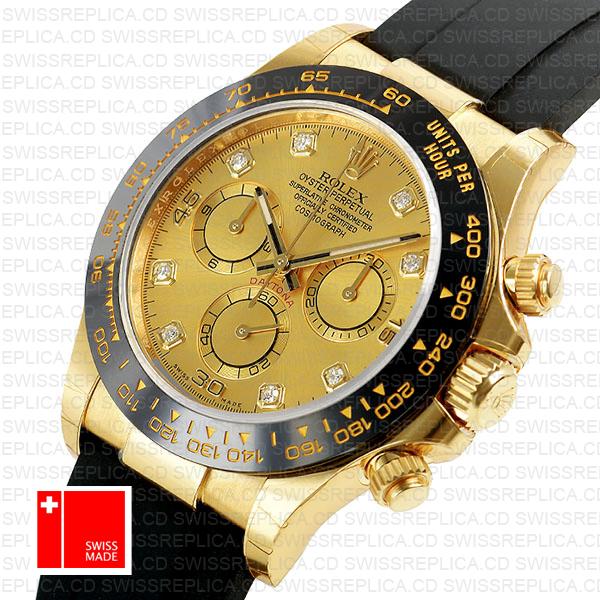 Rolex Daytona Rubber Yellow Gold Ceramic Bezel Gold Siamond Dial 116518ln Swiss Replica
