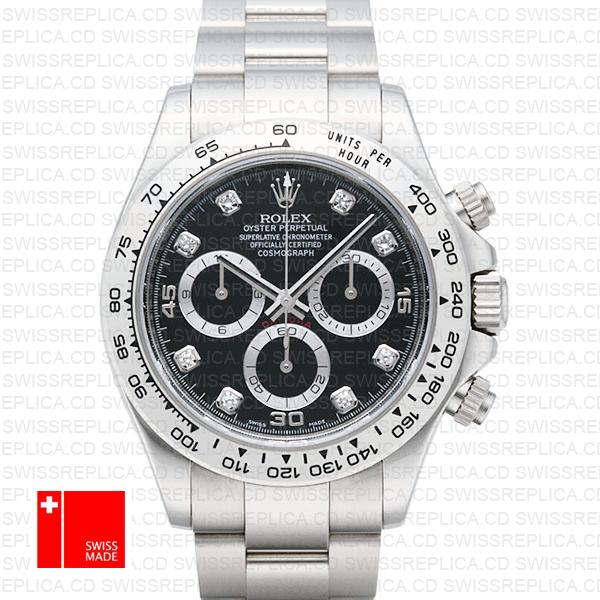 Rolex Daytona Ss White Gold Black Diamond 40mm 116509 Swiss Replica