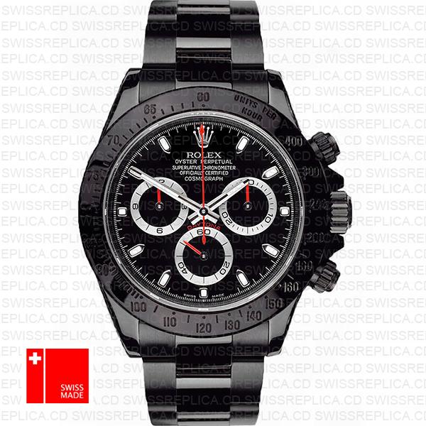 Rolex Daytona Swiss Replica 116520 Black Dlc Red Needles