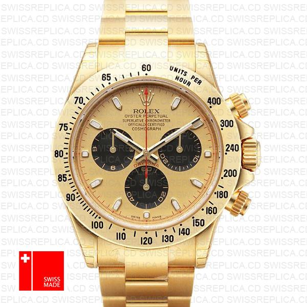 Rolex Daytona Yellow Gold Gold Dial Black Subdials Swiss Replica 40mm 116528