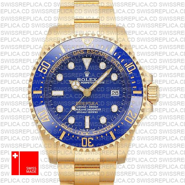 Rolex Deepsea Gold Blue Dial Ceramic Bezel 18k Yellow Gold Wrap 904l Steel 44mm 136668lb Swiss Made Replica Super Clone Watch