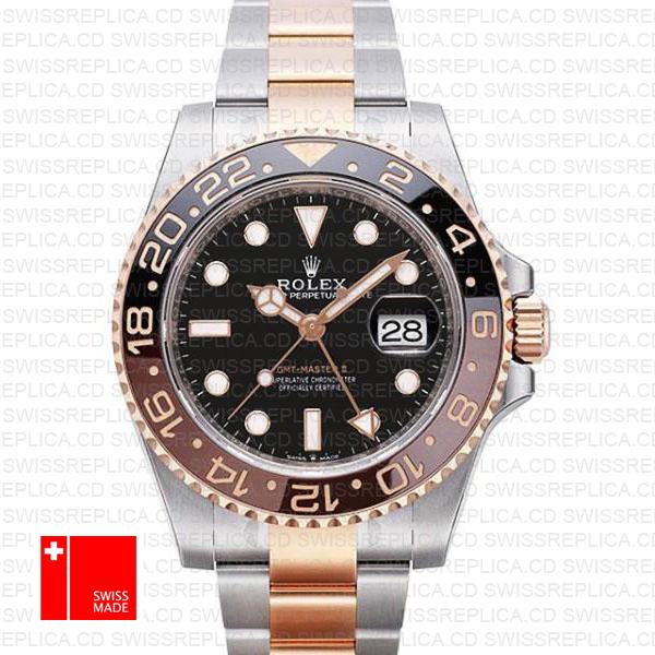 Rolex Gmt Master Ii 18k Rose Gold 2 Tone Oyster Ceramic Bezel Black Dial 126711chnr 40mm