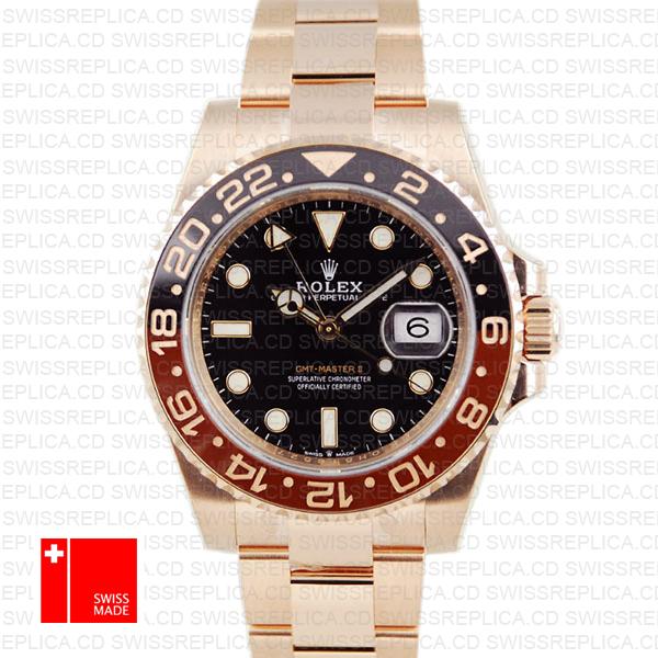 Rolex Gmt Master Ii 18k Rose Gold Ceramic Bezel Black Dial 126715chnr 40mm