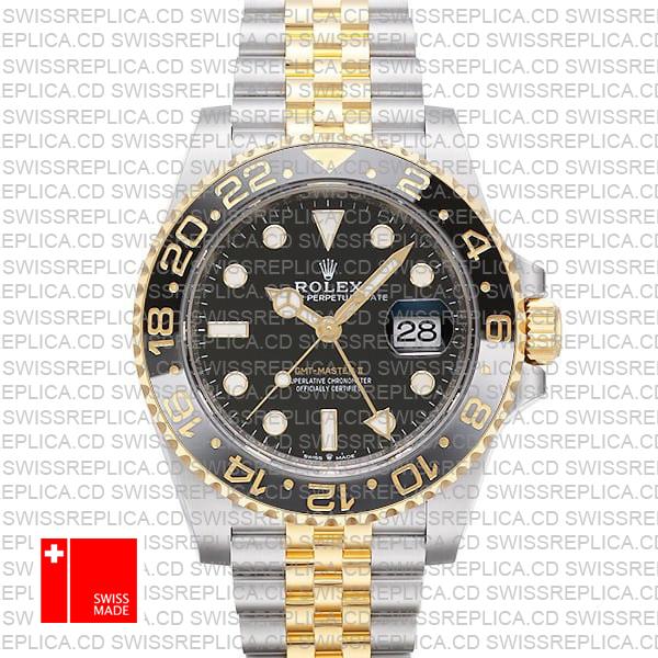 Rolex Gmt-master Ii Jubilee 2-tone 18k Yellow Gold/904l Steel Black Dial Ceramic Bezel 40mm Swiss Replica Watch 126713grnr