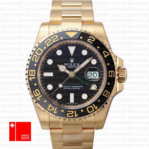 Rolex Gmt Master Ii Gold Black Ceramic 40mm Oversized 116718 Swiss Replica