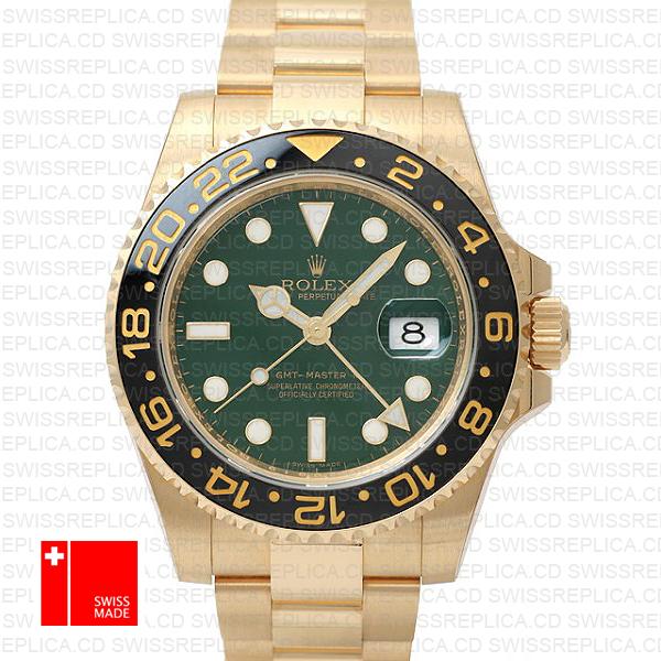 Rolex Gmt Master Ii Gold Green Ceramic 40mm Oversized 116718 Swiss Replica