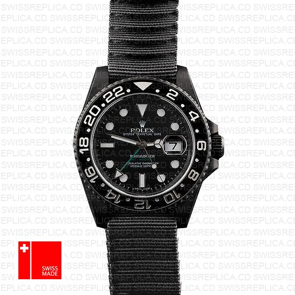 Rolex Gmt Master Ii Pro Hunter Dlc Black Ceramic Nato Strap 40mm Oversized 116710 Swiss Eplica